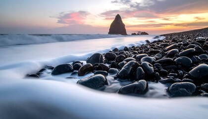 Dramatic sunset over a rocky beach