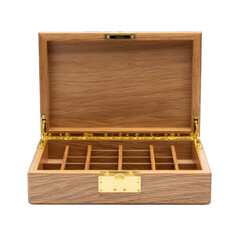 Light brown wooden box with compartments