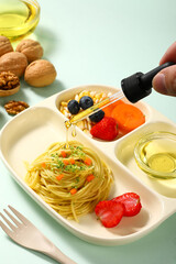 Healthy Baby Food Walnut Oil Drizzled over Pasta, Fruits, and Vegetables