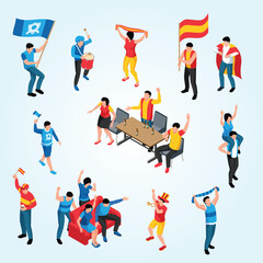 Isometric Cheerful Supporter Celebrating Goal Achievement Crowd Illustration