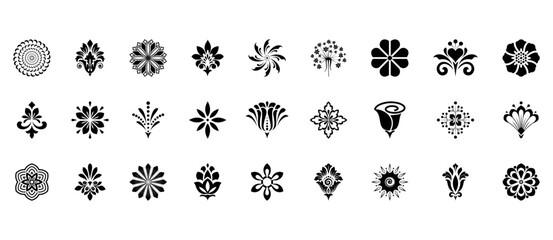 Flower icons set. Isolated elements for design. Vector graphics.