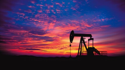 Silhouette of an oil pump against a sunset background  symbolizing the u.spetroleum industry