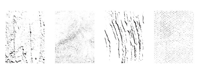 Set of black and white textures for overlay. Vector graphics. Different types of stamps
