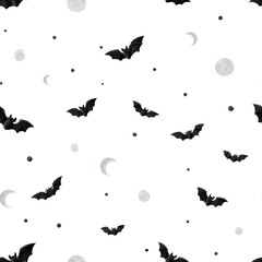 Obraz premium Minimalist Halloween Wallpaper with Scattered Bats and Moons