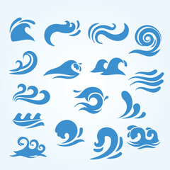 Simple Flat Blue Water Surface Wave Icon Design Collection