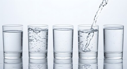 Fresh Water Pouring into Glasses Hydration and Healthy Lifestyle