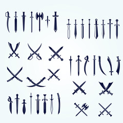 Silhouette Collection of Ancient and Modern Sword Weaponry Icon Set