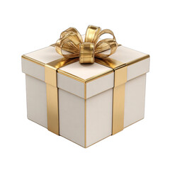 Square gift box, cream color, gold ribbon and bow