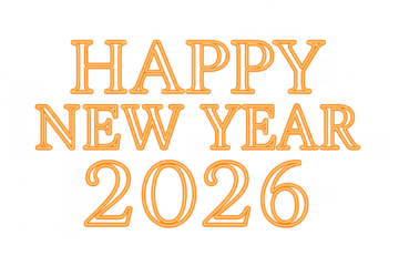 Happy new year 2026 neon sign on transparent background