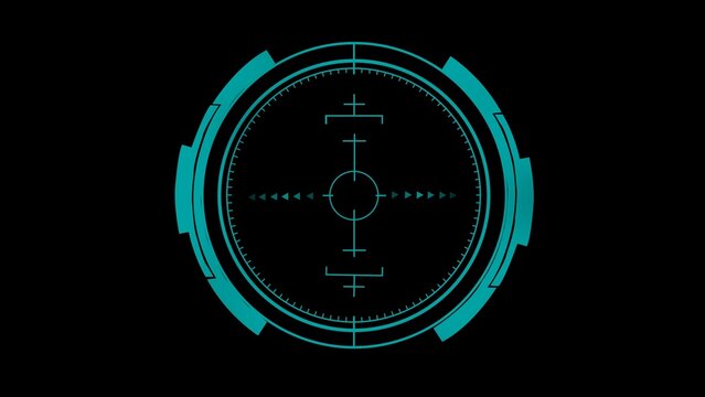 Teal crosshair reticle graphic on black background targeting scope
