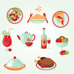 Flat Design Delicious Dishes and Drinks Collection Still Life Food Illustration
