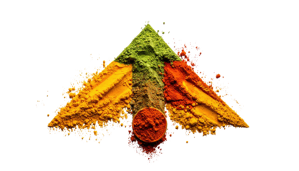 Colorful spice powders forming an upward arrow