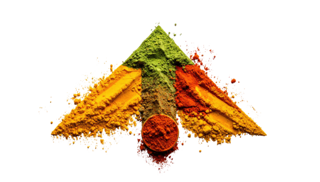 Colorful spice powders forming an upward arrow