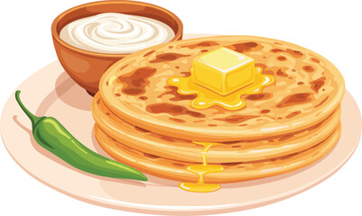Stack of Parathas with Butter and Curd Vector
