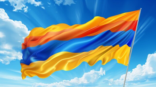 Moldovan flag waving proudly against a bright blue sky, symbolizing national pride and patriotism.