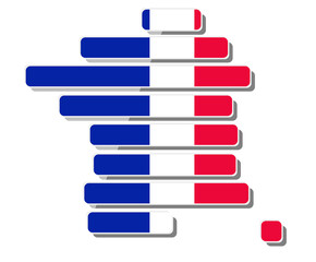 shape of the map of france simplified simple, isolated symbol icon blue white red