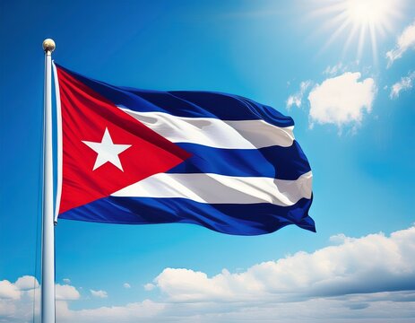 cuba flag waving on blue sky background