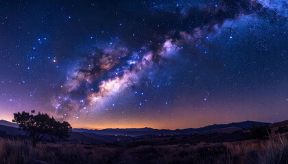 Fototapeta premium Milky Way Galaxy Over a Silhouetted Landscape