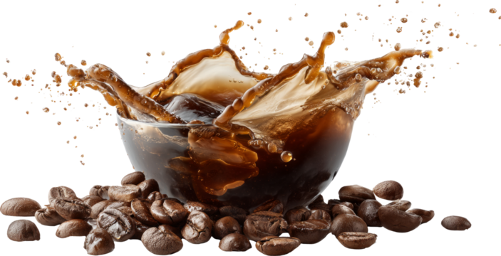 Coffee Splash: Ice Cube Plunge into Dark Roast Brew, Bean Bed