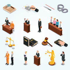 Isometric Illustration of Law and Justice System with Legal Process Items