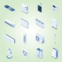 Isometric Detailed Air Conditioning Heating Appliances Collection Home Comfort Equipment