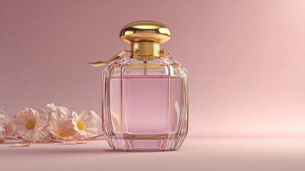 Luxury pink perfume bottle with flowers