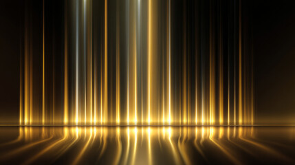 Golden light beams on black background