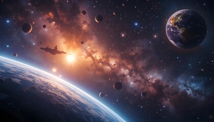 Obraz premium Stunning Planets, Stars, and Galaxies Displaying Outer Space Beauty and Infinite Cosmic Exploration Wonders