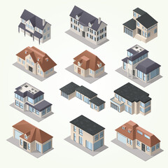 Isometric Residential Collection Detailed House Building Construction Architecture Design