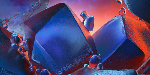 Obraz premium Ilustracja abstrakcyjna przedstawiająca trójwymiarowe figury geometryczne.