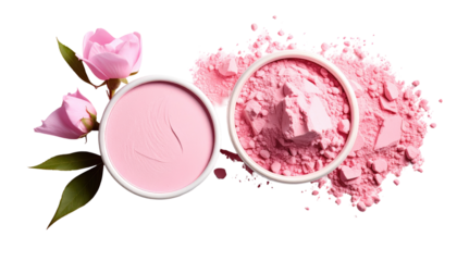 Pink powder cosmetics with flowers