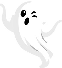 Playful ghost icon winking one eye and waving arms perfect for Halloween party decoration