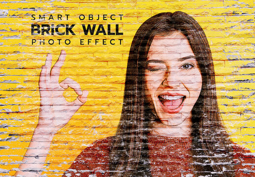 Editable Brick Wall Photo Effect PSD Template