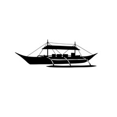 Traditional outrigger boat silhouette nautical maritime transportation sailboat watercraft vessel