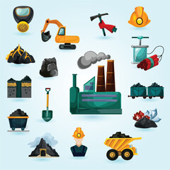 Detailed Cartoon Mining Industry Objects and Elements Flat Composition Style