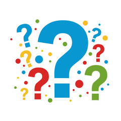 Colorful question marks scattered around large blue question symbol symbolizing inquiry and curiosity