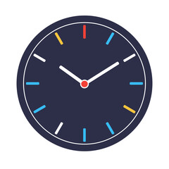 Modern minimalist clock face with colorful hour markers and white hands timekeeping