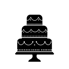 Elegant three tiered black and white cake celebration dessert icon graphic art