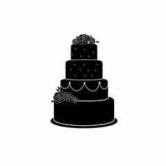 Elegant four-tier black silhouette wedding cake with floral embellishments perfect for celebrations