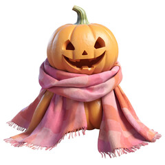 pumpkin wrapped in scarf, kawaii pastel watercolour, transparent background