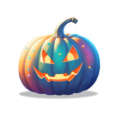 pumpkin decorated with pastel star stickers, kawaii pastel watercolor, transparent background