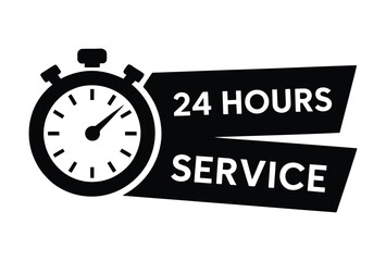 Iconic stopwatch symbol representing 24 hours service and continuous availability