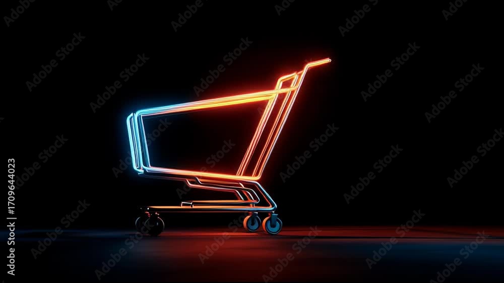 Poster bright neon shopping carts glowing in the dark create a captivating visual display at a modern art i
