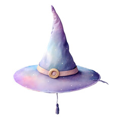 witch hat, kawaii pastel watercolor, transparent background