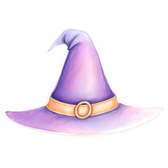 witch hat, kawaii pastel watercolor, transparent background