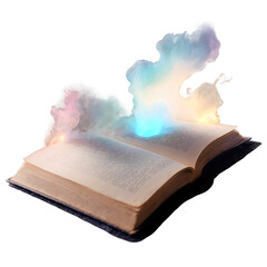open spell book glowing softly, kawaii pastel watercolor, transparent background