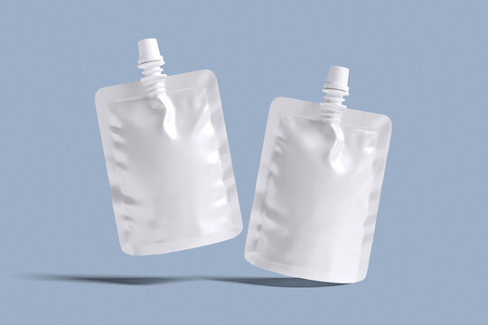 spout pouch for mockup design with blue background
