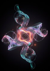 Abstract digital art piece featuring glowing, ethereal shapes and vibrant colors against a dark background.