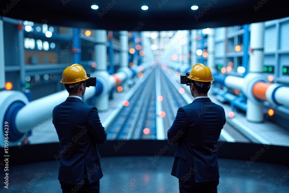 Poster engineering operators utilizing virtual reality simulation to control industrial plant