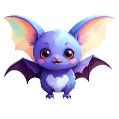 cute pastel bat, kawaii pastel watercolor, transparent background